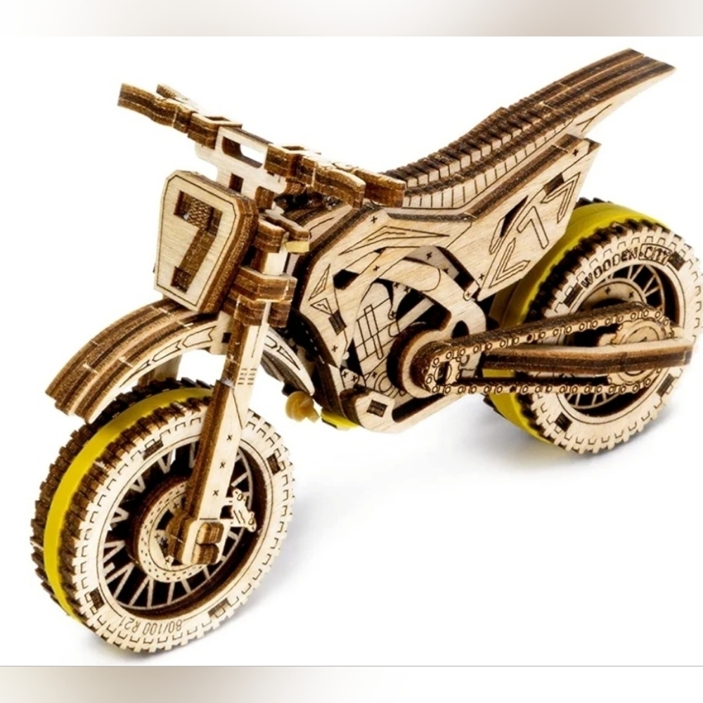 New Wooden City Mechanical 3D Model Motocross Kit - Picture 5 of 6